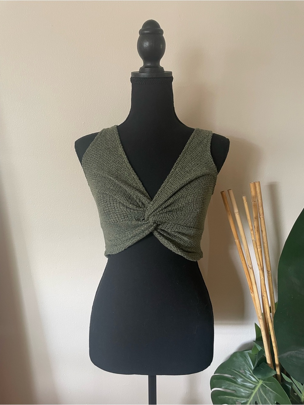 Blue Blush Olive Twist-Front Crop Top
